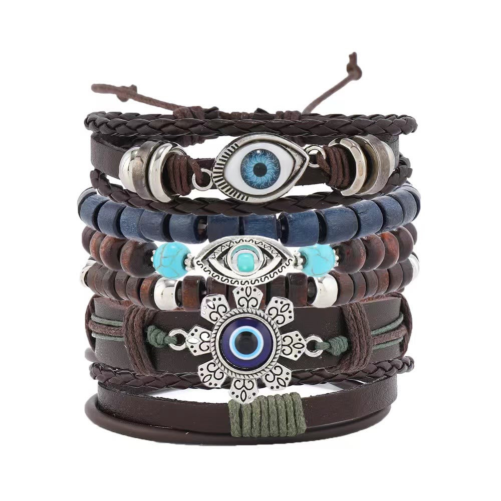 Olivenorma Lot de 6 bracelets en cuir turquoise contre le mauvais œil