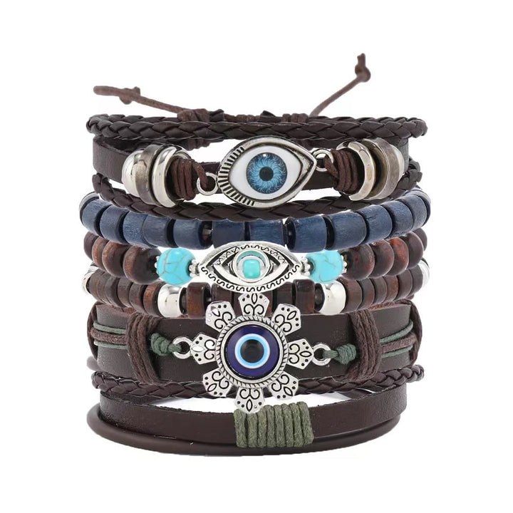 Olivenorma Lot de 6 bracelets en cuir turquoise contre le mauvais œil
