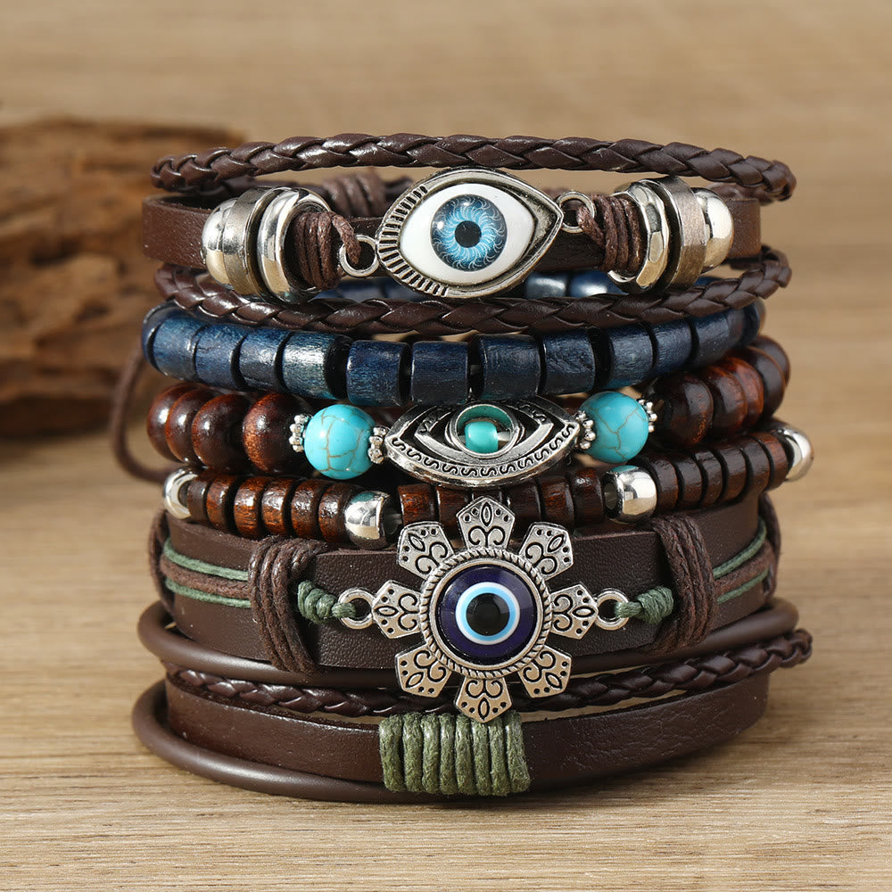 Olivenorma Lot de 6 bracelets en cuir turquoise contre le mauvais œil - Turquoise - image 0