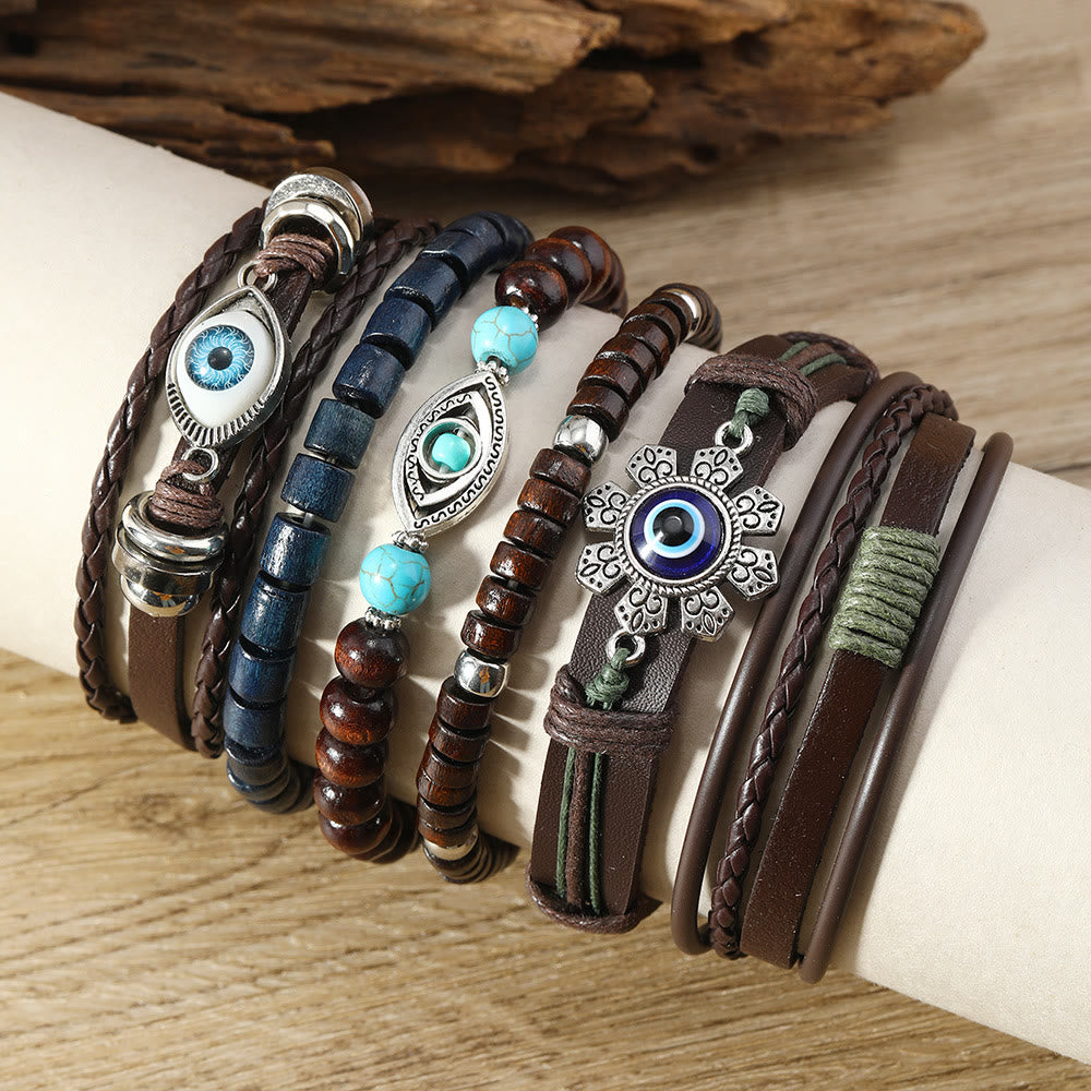 Olivenorma Lot de 6 bracelets en cuir turquoise contre le mauvais œil