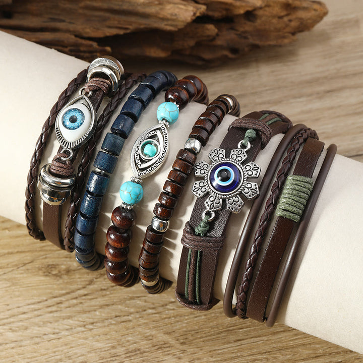 Olivenorma Lot de 6 bracelets en cuir turquoise contre le mauvais œil