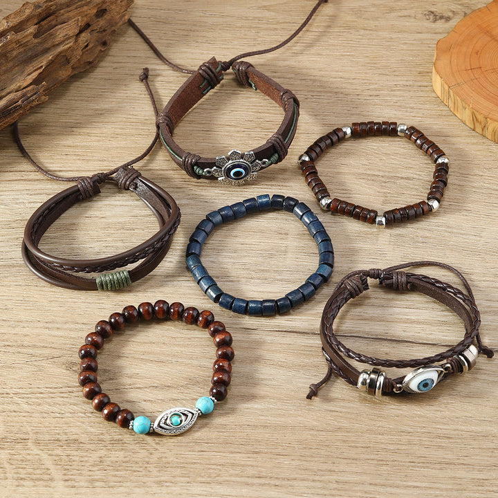 Olivenorma Lot de 6 bracelets en cuir turquoise contre le mauvais œil