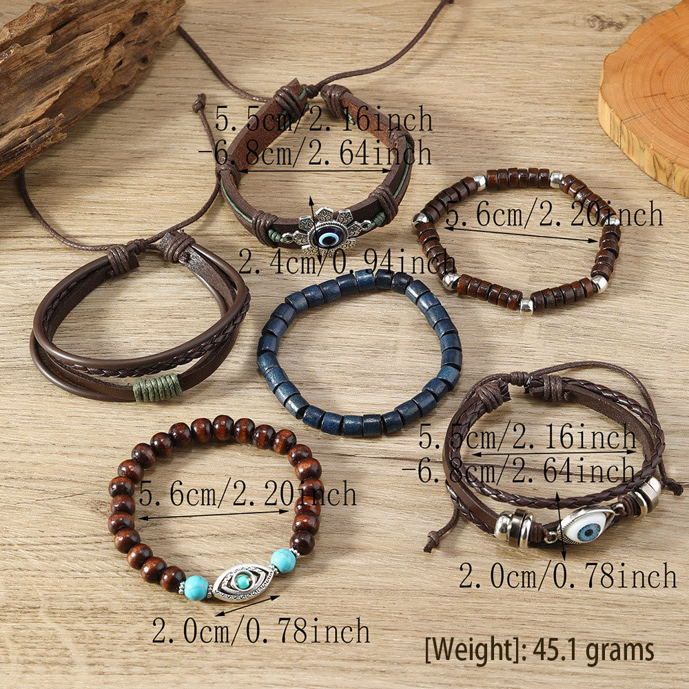 Olivenorma Lot de 6 bracelets en cuir turquoise contre le mauvais œil