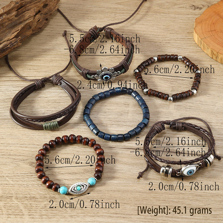 Olivenorma Lot de 6 bracelets en cuir turquoise contre le mauvais œil