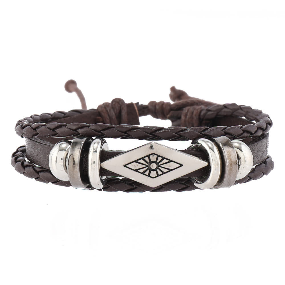 Ensemble de bracelets en cuir tressé faits main avec pierres naturelles et plumes Olivenorma