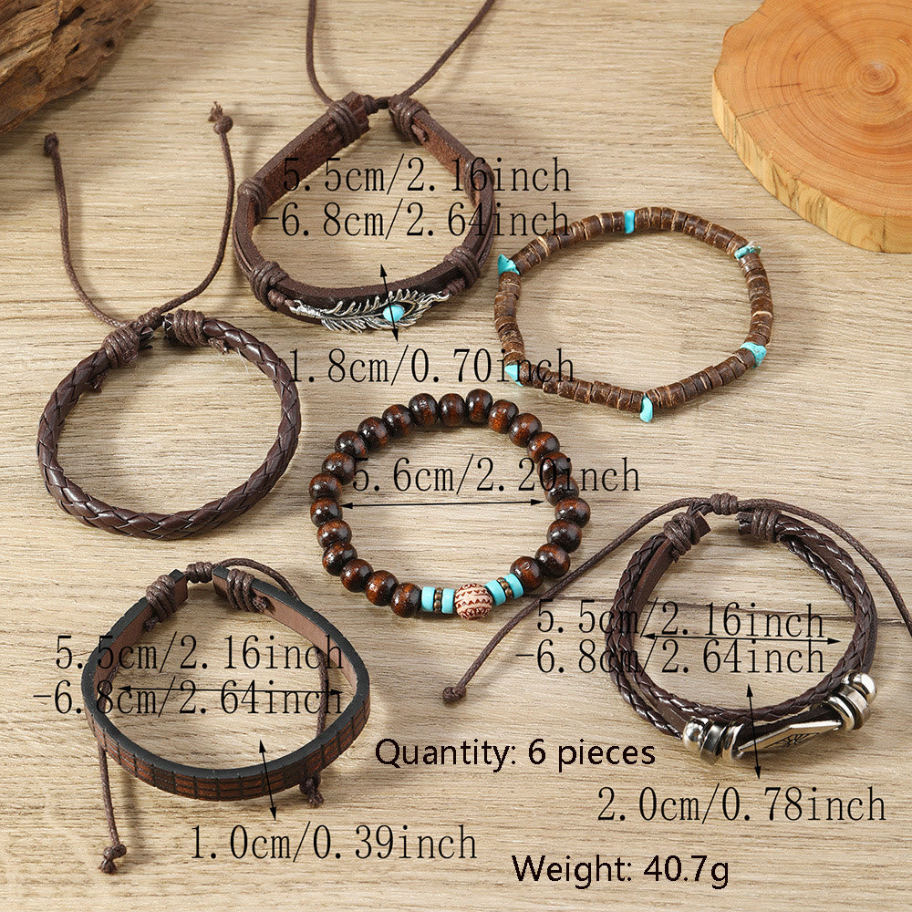 Ensemble de bracelets en cuir tressé faits main avec pierres naturelles et plumes Olivenorma