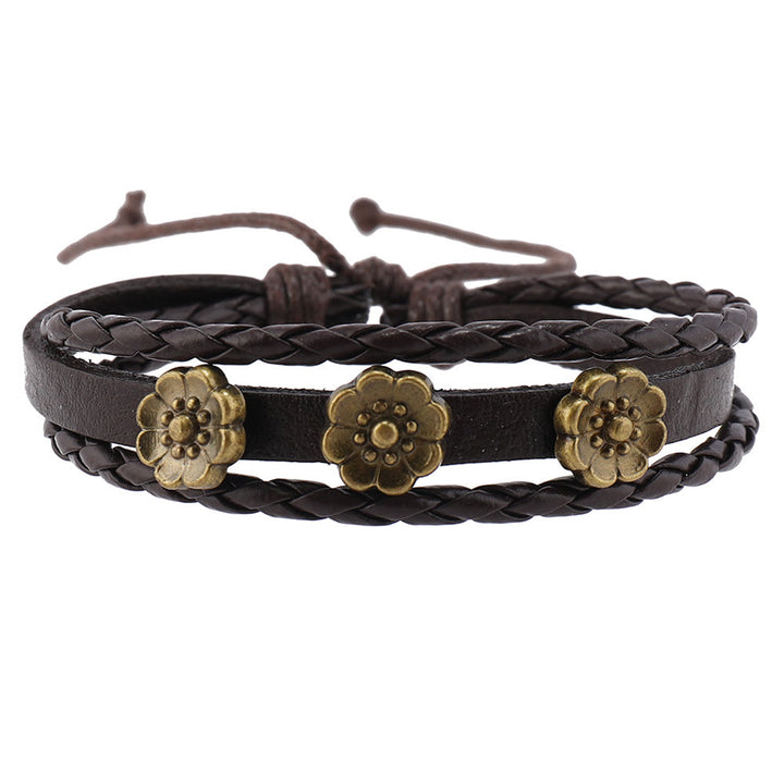 Ensemble de bracelets en cuir tressé faits main avec papillon turquoise Olivenorma