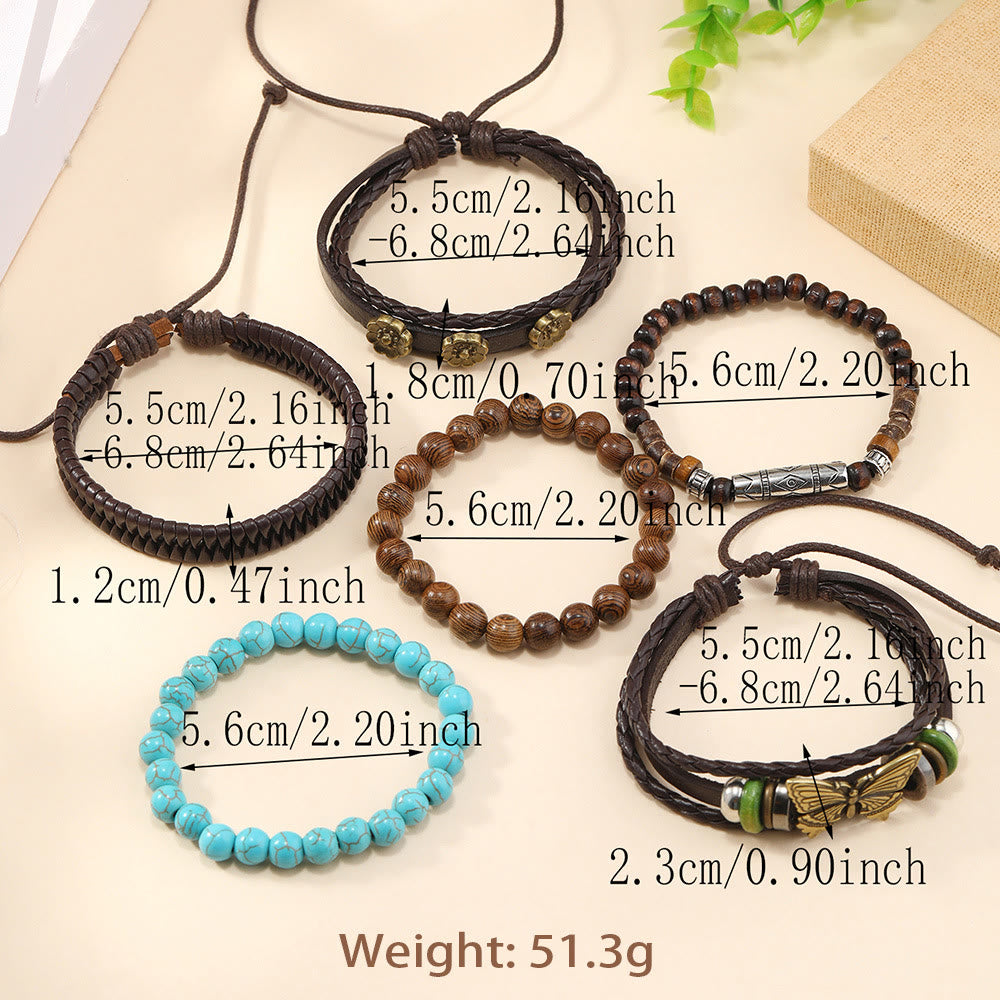 Ensemble de bracelets en cuir tressé faits main avec papillon turquoise Olivenorma