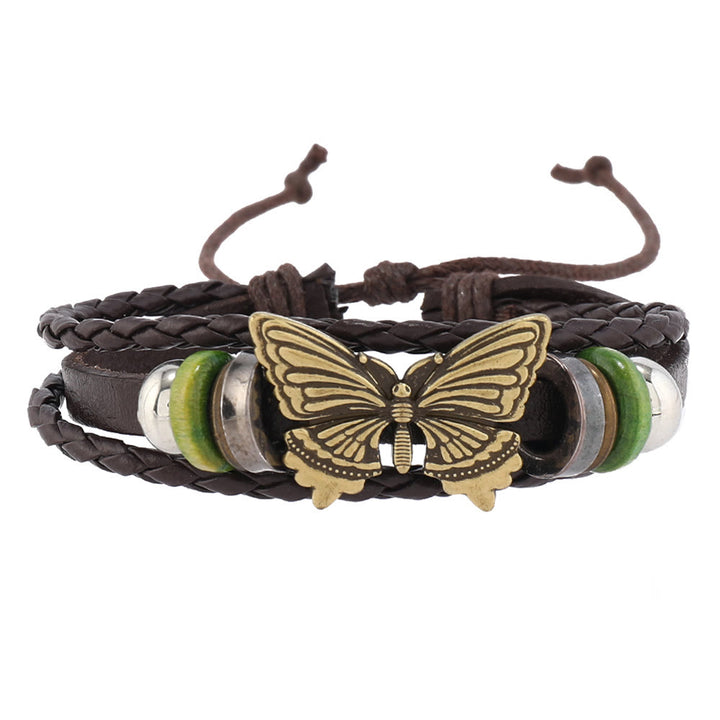 Ensemble de bracelets en cuir tressé faits main avec papillon turquoise Olivenorma