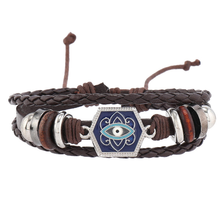 Ensemble de bracelets multicouches en cuir et pierres précieuses contre le mauvais œil turc Olivenorma