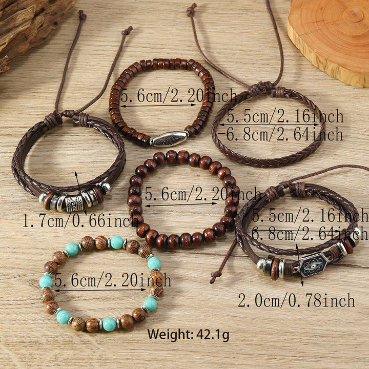 Ensemble de bracelets multicouches en cuir et pierres précieuses contre le mauvais œil turc Olivenorma