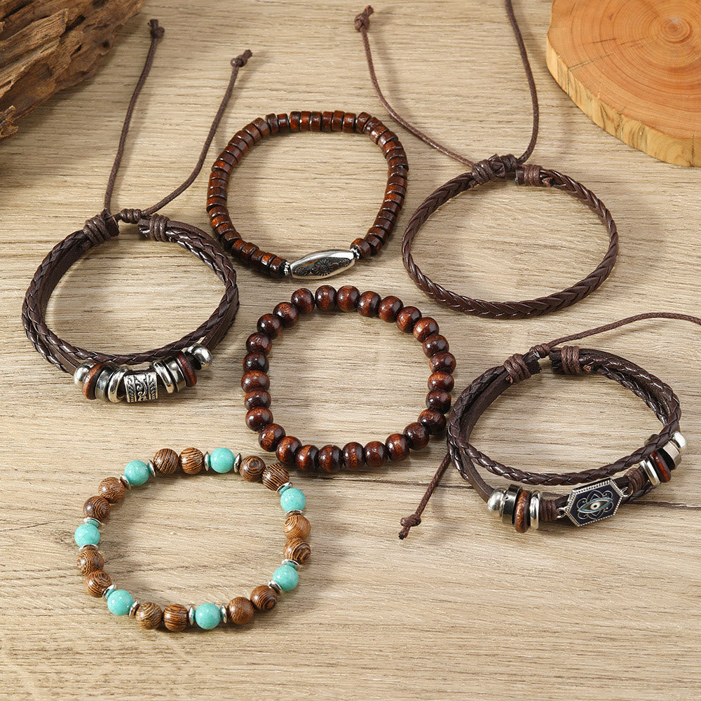 Ensemble de bracelets multicouches en cuir et pierres précieuses contre le mauvais œil turc Olivenorma - image 2