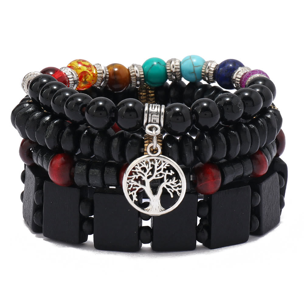 Ensemble de 4 bracelets Olivenorma Arbre de la Paix avec 7 pierres précieuses chakra