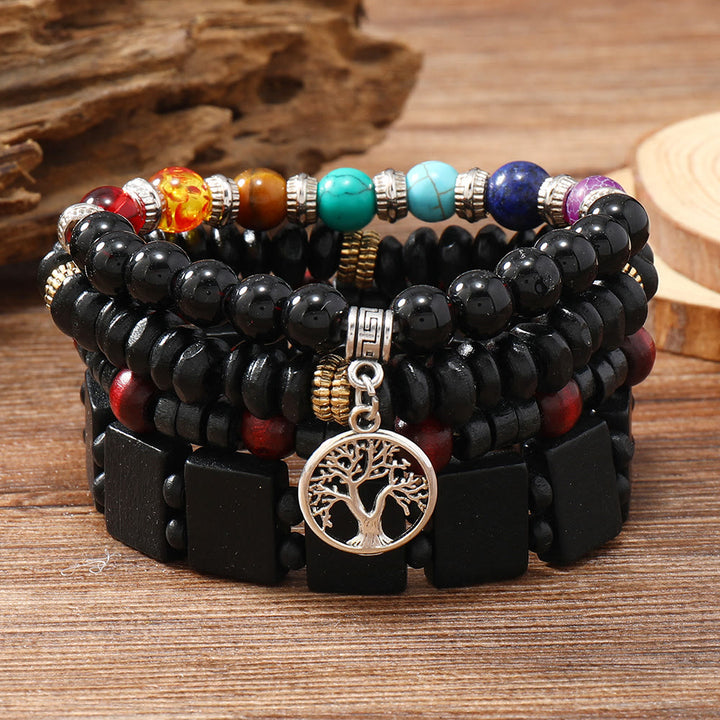 Ensemble de 4 bracelets Olivenorma Arbre de la Paix avec 7 pierres précieuses chakra