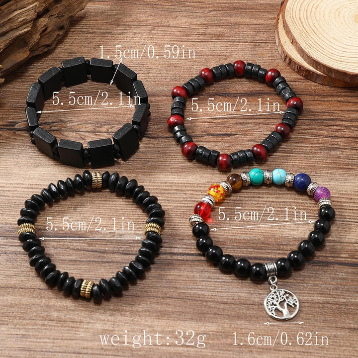 Ensemble de 4 bracelets Olivenorma Arbre de la Paix avec 7 pierres précieuses chakra