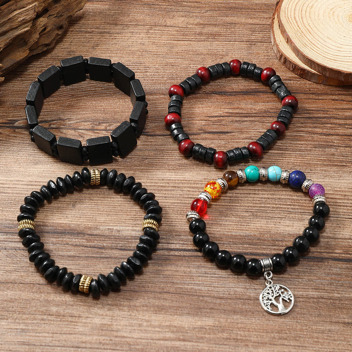 Ensemble de 4 bracelets Olivenorma Arbre de la Paix avec 7 pierres précieuses chakra