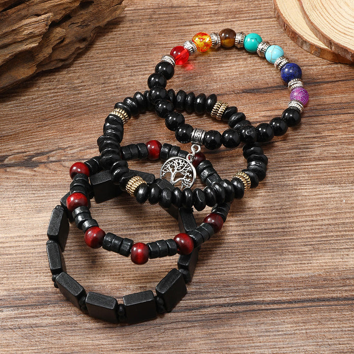 Ensemble de 4 bracelets Olivenorma Arbre de la Paix avec 7 pierres précieuses chakra