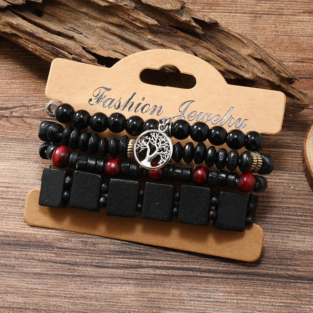 Ensemble de 4 bracelets Olivenorma Arbre de la Paix avec 7 pierres précieuses chakra