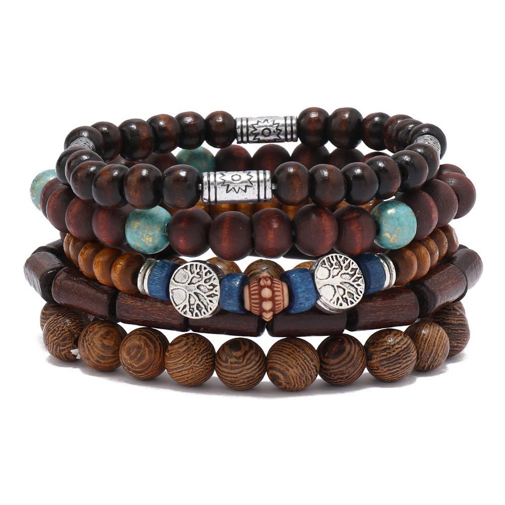 Bracelet en perles de bois turquoise Arbre de la paix Olivenorma