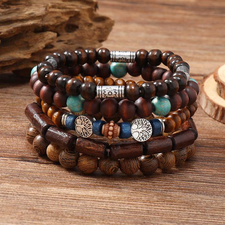 Bracelet en perles de bois turquoise Arbre de la paix Olivenorma