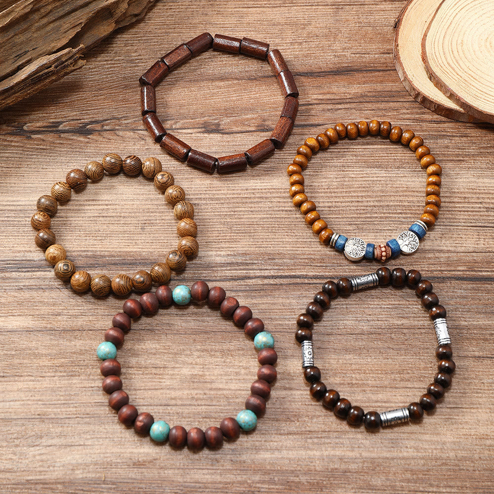 Bracelet en perles de bois turquoise Arbre de la paix Olivenorma