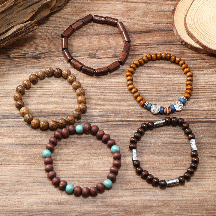 Bracelet en perles de bois turquoise Arbre de la paix Olivenorma
