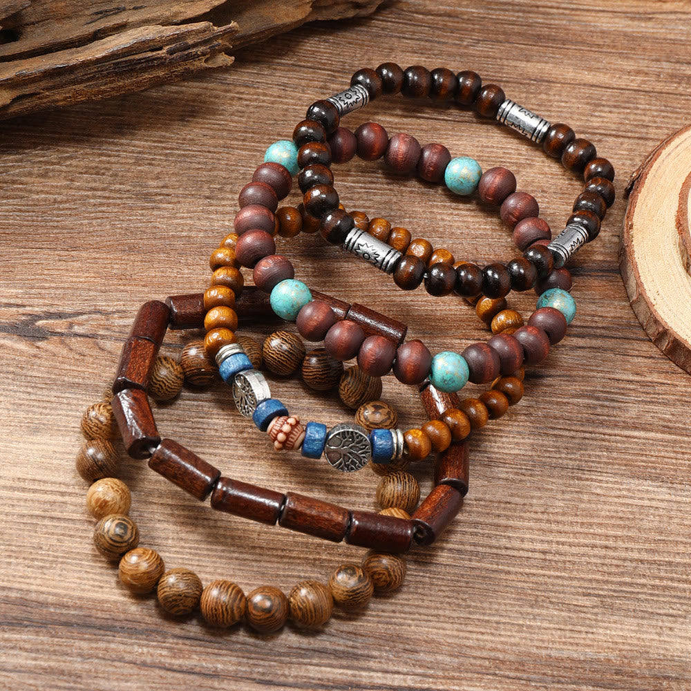 Bracelet en perles de bois turquoise Arbre de la paix Olivenorma
