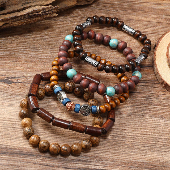 Bracelet en perles de bois turquoise Arbre de la paix Olivenorma