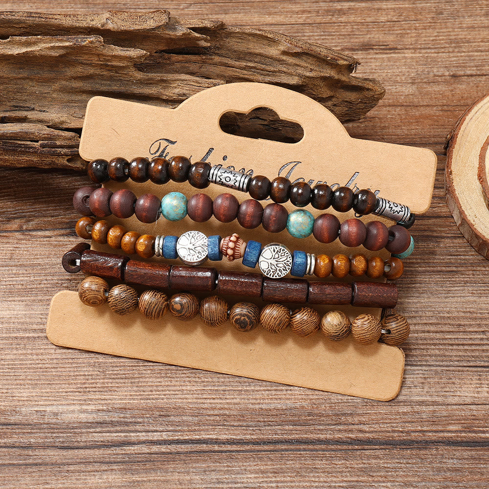 Bracelet en perles de bois turquoise Arbre de la paix Olivenorma