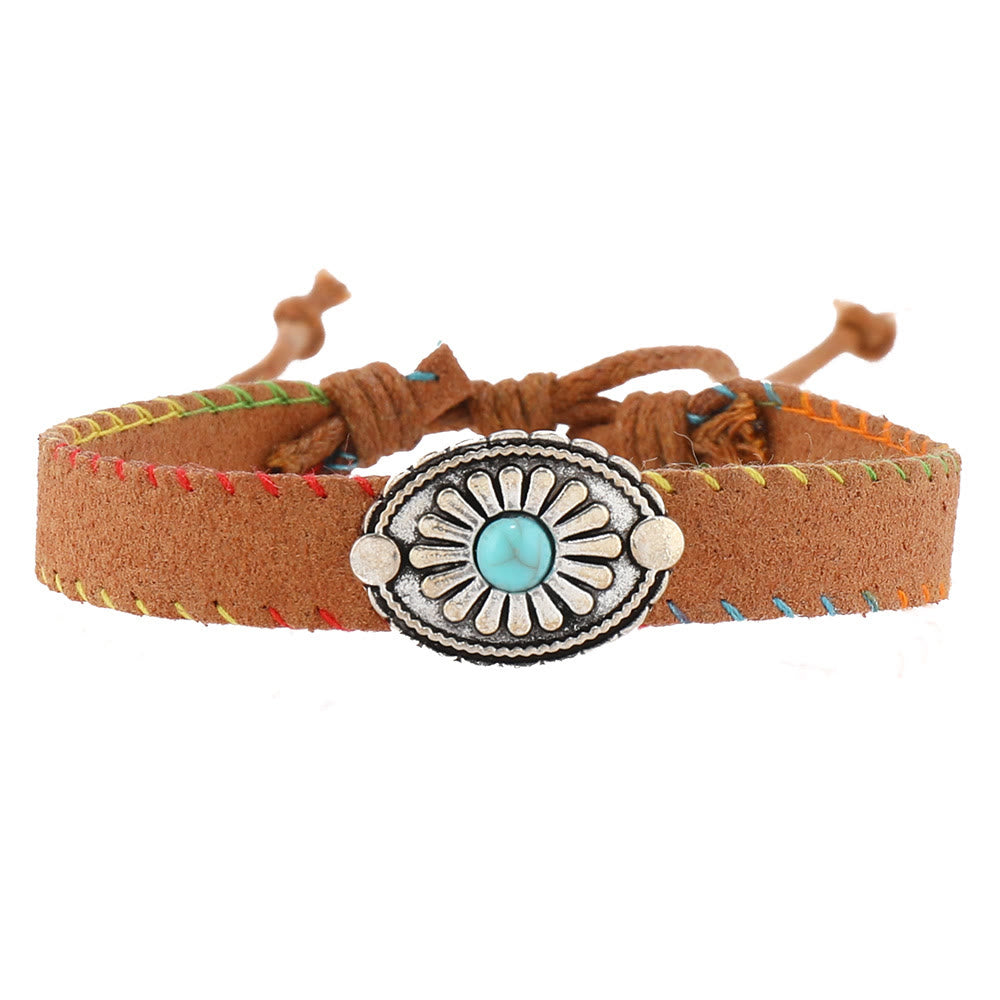Bracelet tressé en perles de bois multicouches turquoise Olivenorma