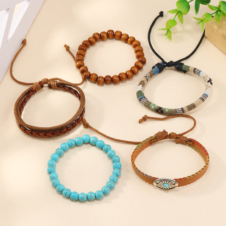 Bracelet tressé en perles de bois multicouches turquoise Olivenorma