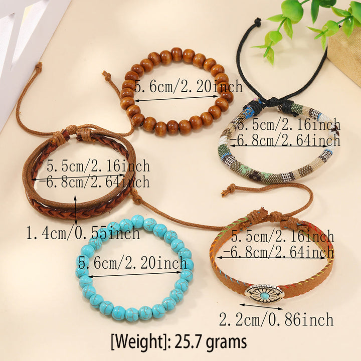 Bracelet tressé en perles de bois multicouches turquoise Olivenorma