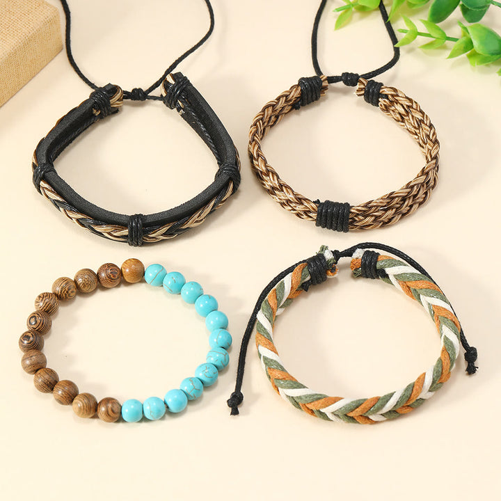 Bracelet en cuir tressé vert turquoise en bois de wengé Olivenorma 4 pièces