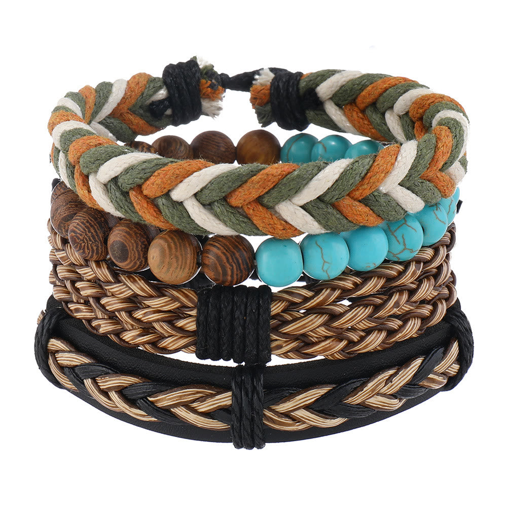 Bracelet en cuir tressé vert turquoise en bois de wengé Olivenorma 4 pièces - image 4