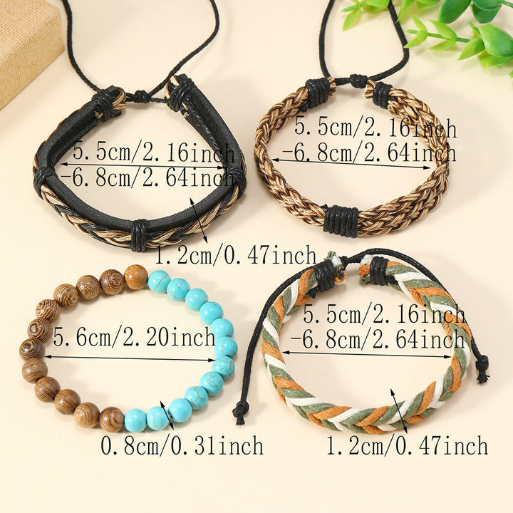 Bracelet en cuir tressé vert turquoise en bois de wengé Olivenorma 4 pièces