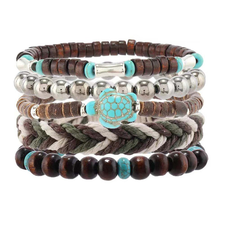 Bracelets en fil ciré en coquille de noix de coco turquoise tortue Olivenorma