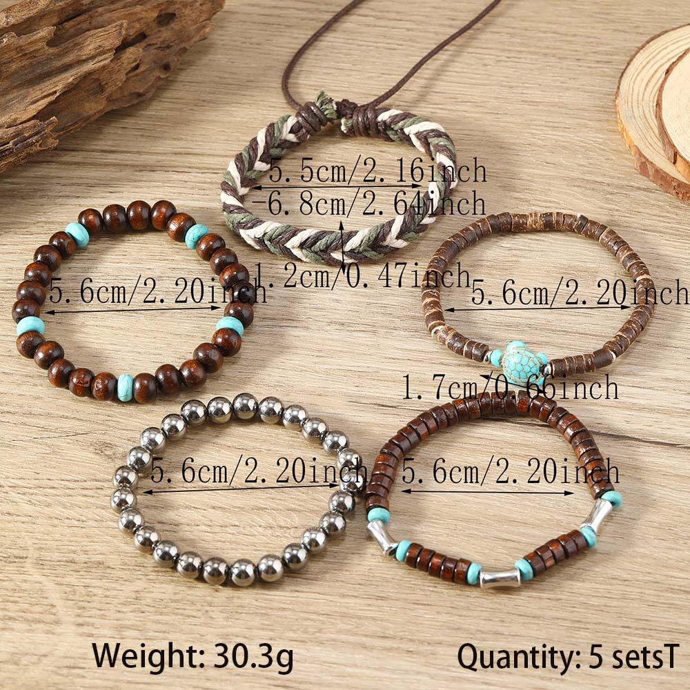 Bracelets en fil ciré en coquille de noix de coco turquoise tortue Olivenorma