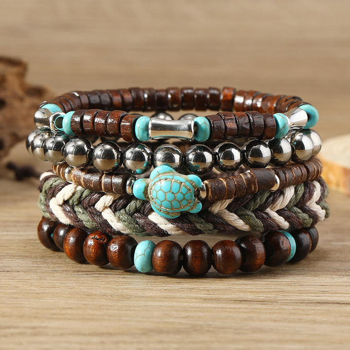 Bracelets en fil ciré en coquille de noix de coco turquoise tortue Olivenorma