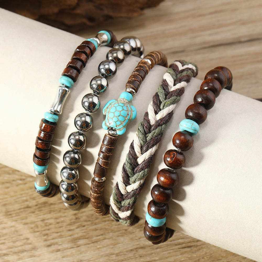 Bracelets en fil ciré en coquille de noix de coco turquoise tortue Olivenorma