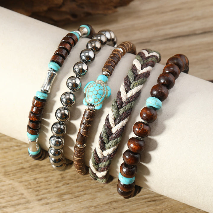Bracelets en fil ciré en coquille de noix de coco turquoise tortue Olivenorma