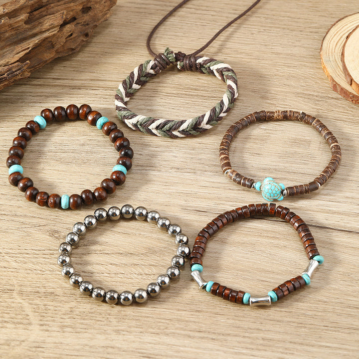 Bracelets en fil ciré en coquille de noix de coco turquoise tortue Olivenorma