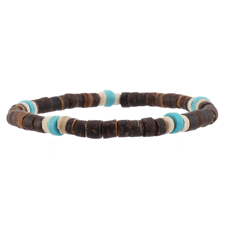 Ensemble de bracelets en perles de bois et plumes turquoise Olivenorma