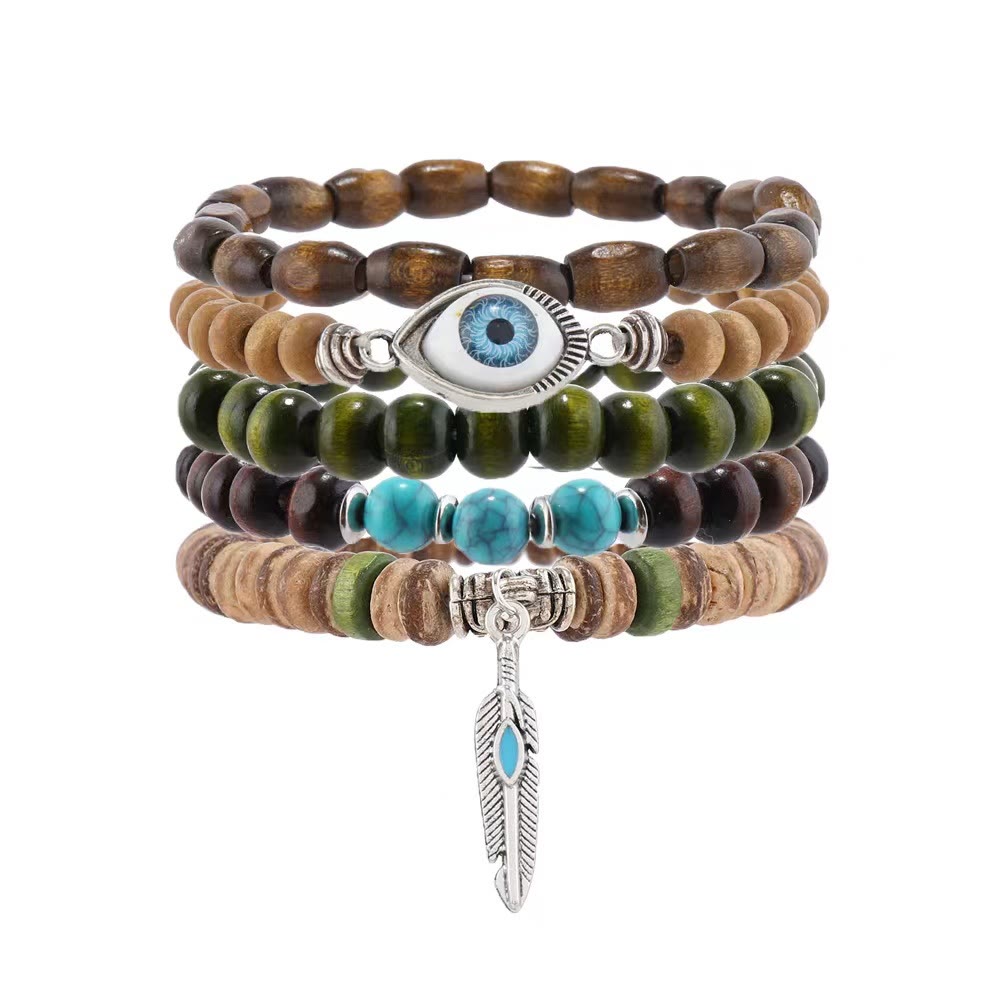Lot de 5 bracelets de protection contre le mauvais œil en perles turquoise Olivenorma