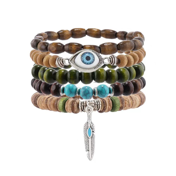 Lot de 5 bracelets de protection contre le mauvais œil en perles turquoise Olivenorma