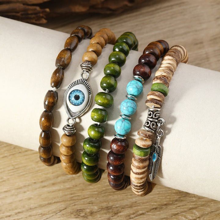 Lot de 5 bracelets de protection contre le mauvais œil en perles turquoise Olivenorma