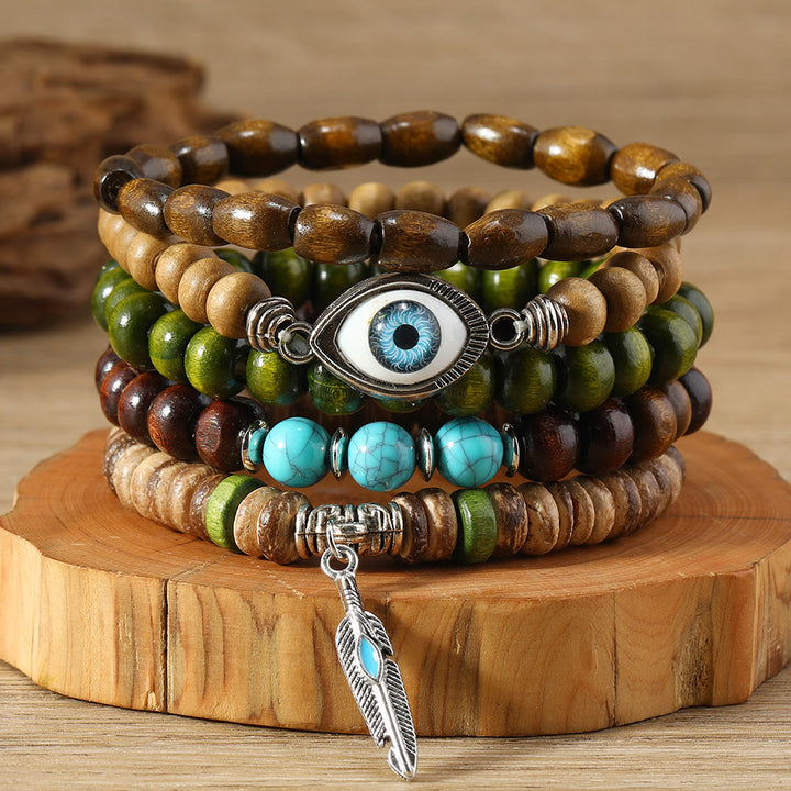 Lot de 5 bracelets de protection contre le mauvais œil en perles turquoise Olivenorma