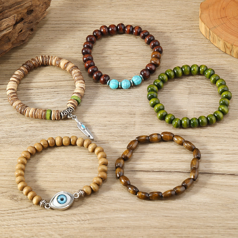 Lot de 5 bracelets de protection contre le mauvais œil en perles turquoise Olivenorma