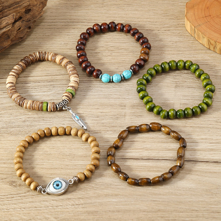 Lot de 5 bracelets de protection contre le mauvais œil en perles turquoise Olivenorma