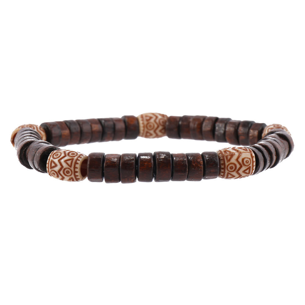 Bracelets empilables en perles de bois et breloques en plumes de Bohème Olivenorma