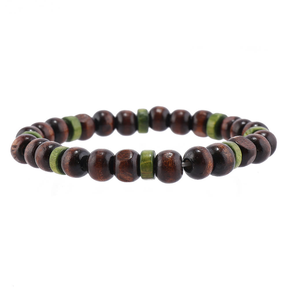Bracelets empilables en perles de bois et breloques en plumes de Bohème Olivenorma